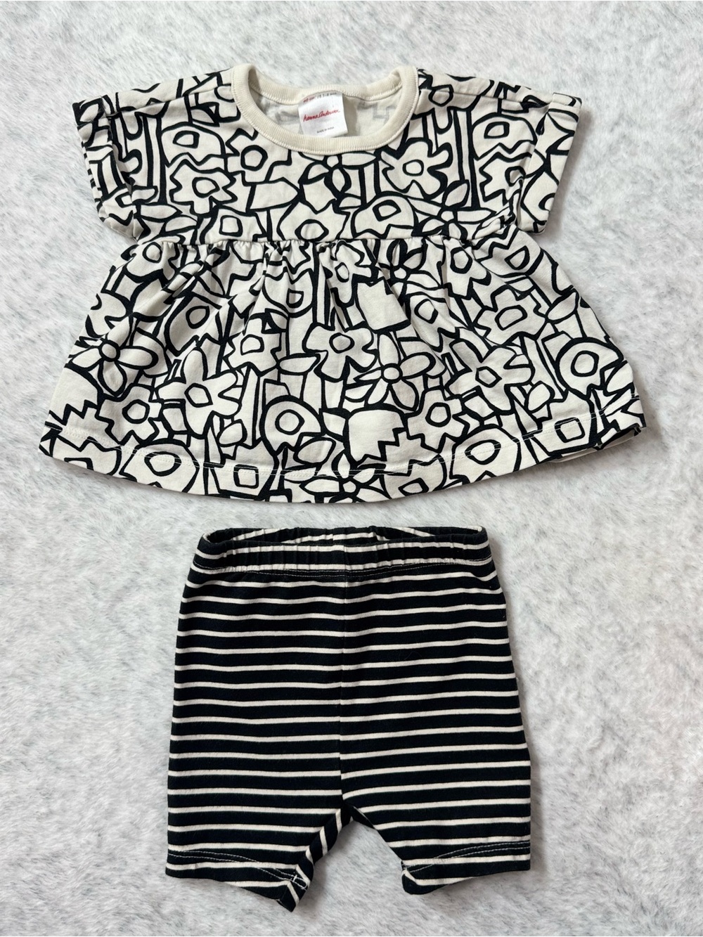 Hanna Andersson Full Bloom Floral Tunic Dress Shorts Set 3-6M Baby Girl Ecru